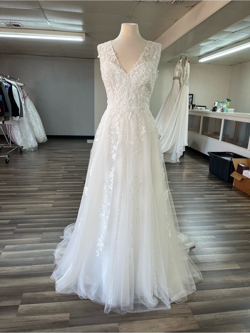 Elegant V-Neck Ivory Lace & Tulle Wedding Gown
